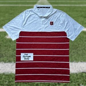 NIKE ARKANSAS RAZORBACKS FOOTBALL POLO STRIPED SHIRT MENS SIZE LARGE WHITE RED
